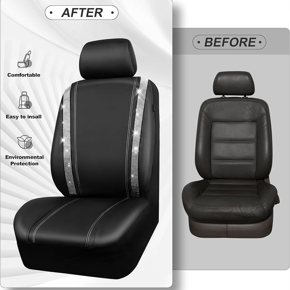 Thumbnail: CAR GRAND Bling Leather Car Seat Covers Full Set Rhinestone Diamond Silver
