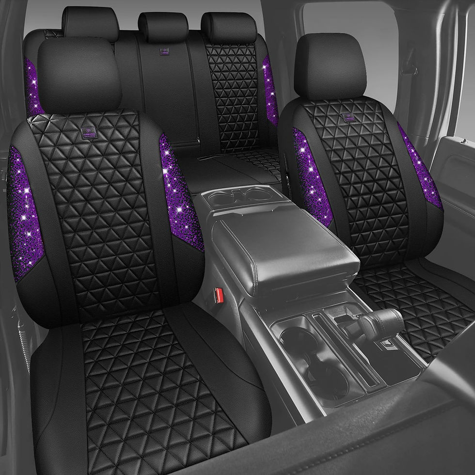 Thumbnail: CAR GRAND Bling diamond leather automotive seat covers full set black purple