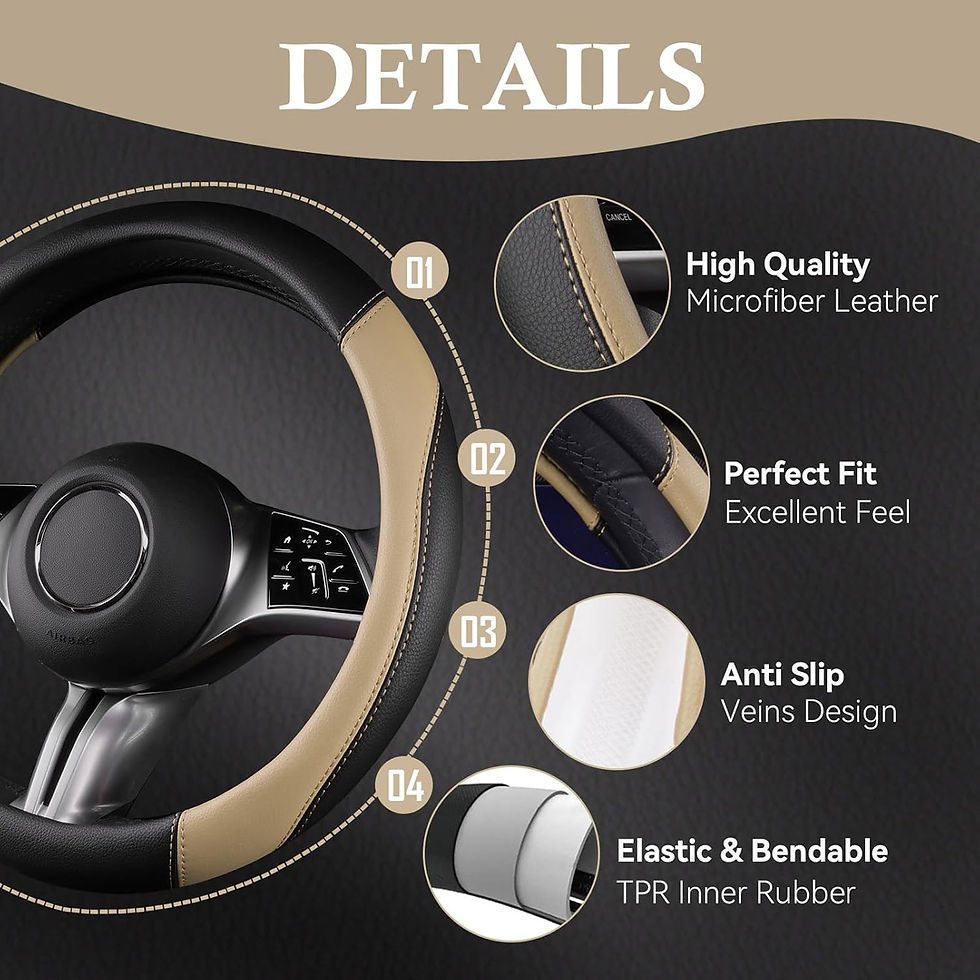Thumbnail: CAR GRAND Faux Leather Car Steering Wheel Cover and Car Floor Mats Black Beige