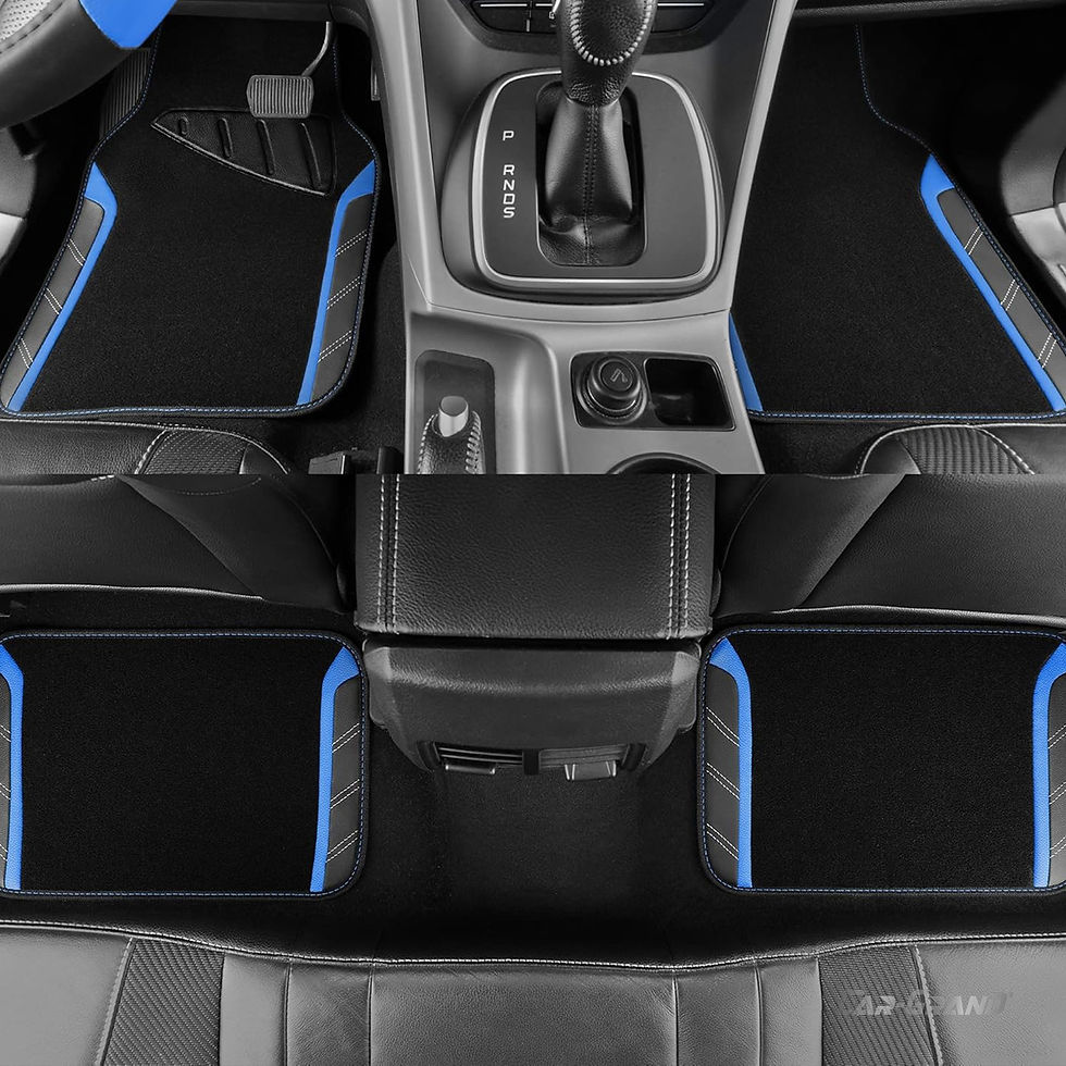 Thumbnail: CAR GRAND Leather Car Steering Wheel Cover Combo Pack Car Floor Mats Blue