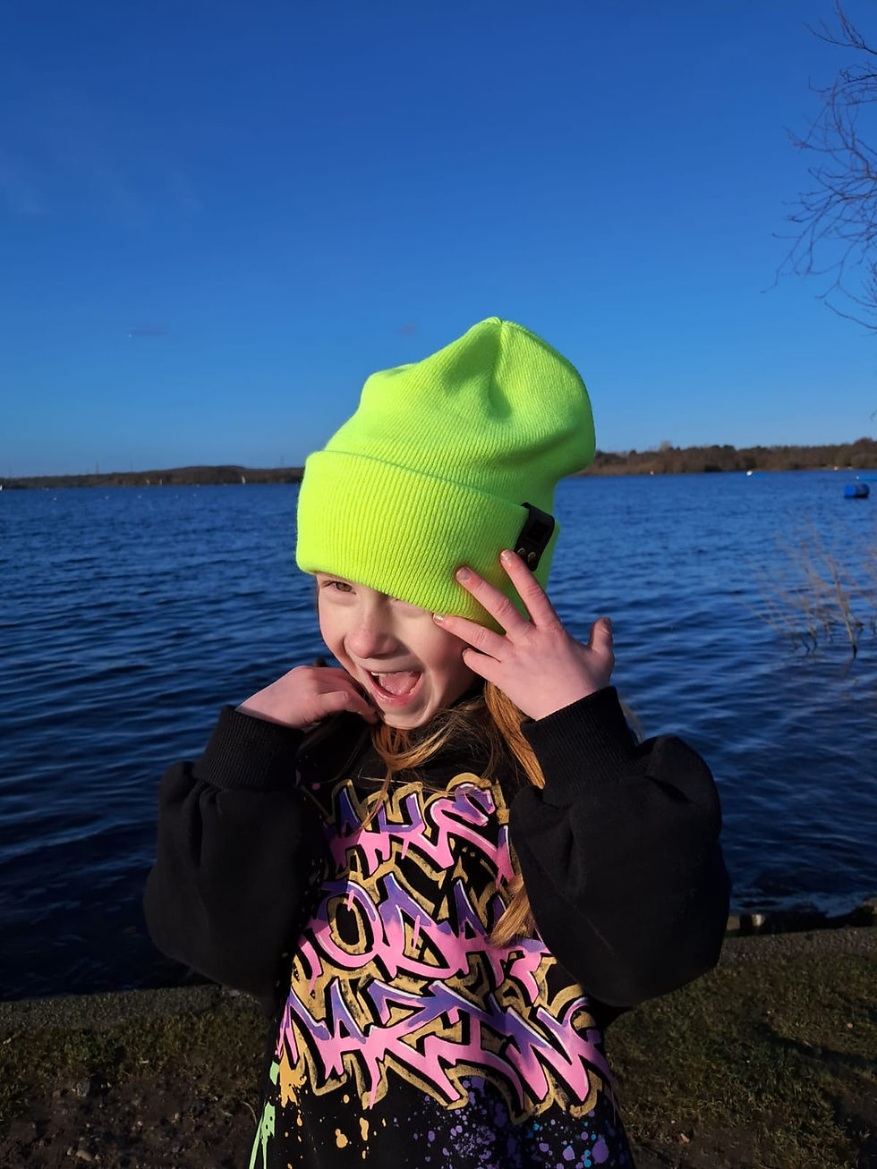 Thumbnail: Neon yellow beanie with faux label