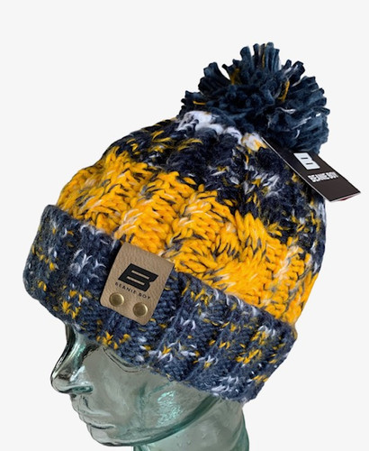 Corkscrew Bobble Hat Yellow, White and Navy Beanie Boy
