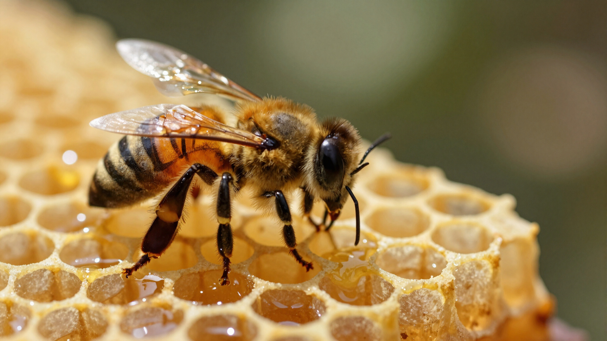 Excellent honey bee on frame