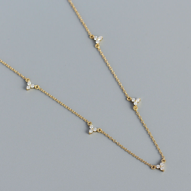 S925 Silver Micro-inlaid Three Zircon Design Geometric Necklace