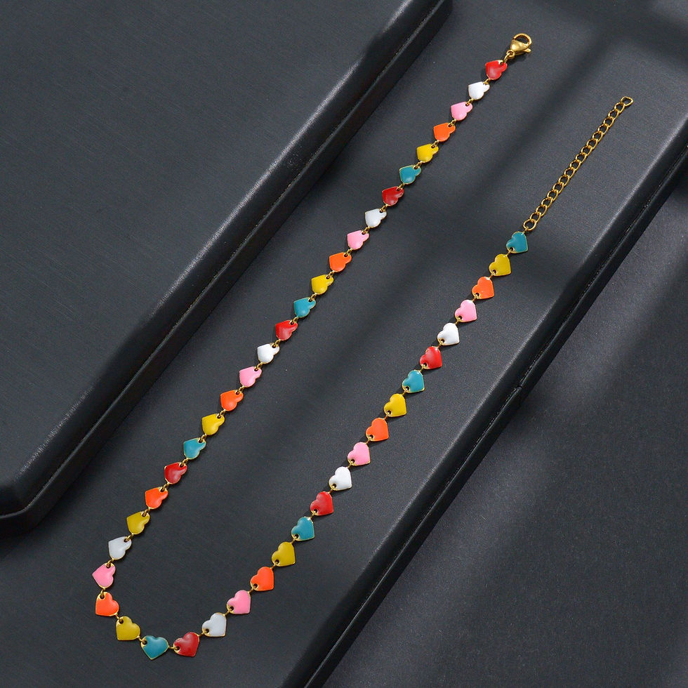 Fengcai Oil Heart Round Card Stitching Chain Necklace