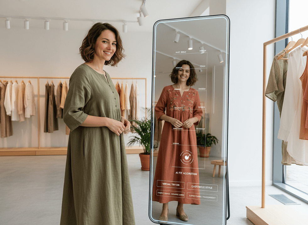Firefly_Gemini Flash_Create an image with sustainable fashion, organic linen dress a model
