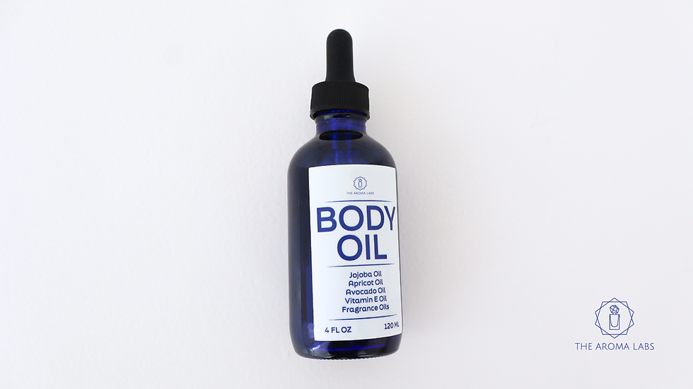 Thumbnail: Hydrate and scent your skin with a custom body oil. This 4 oz blue bottle is made to order with your signature fragrance.