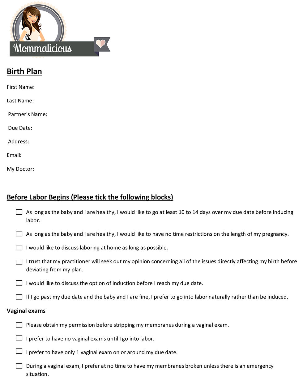 birthing plan