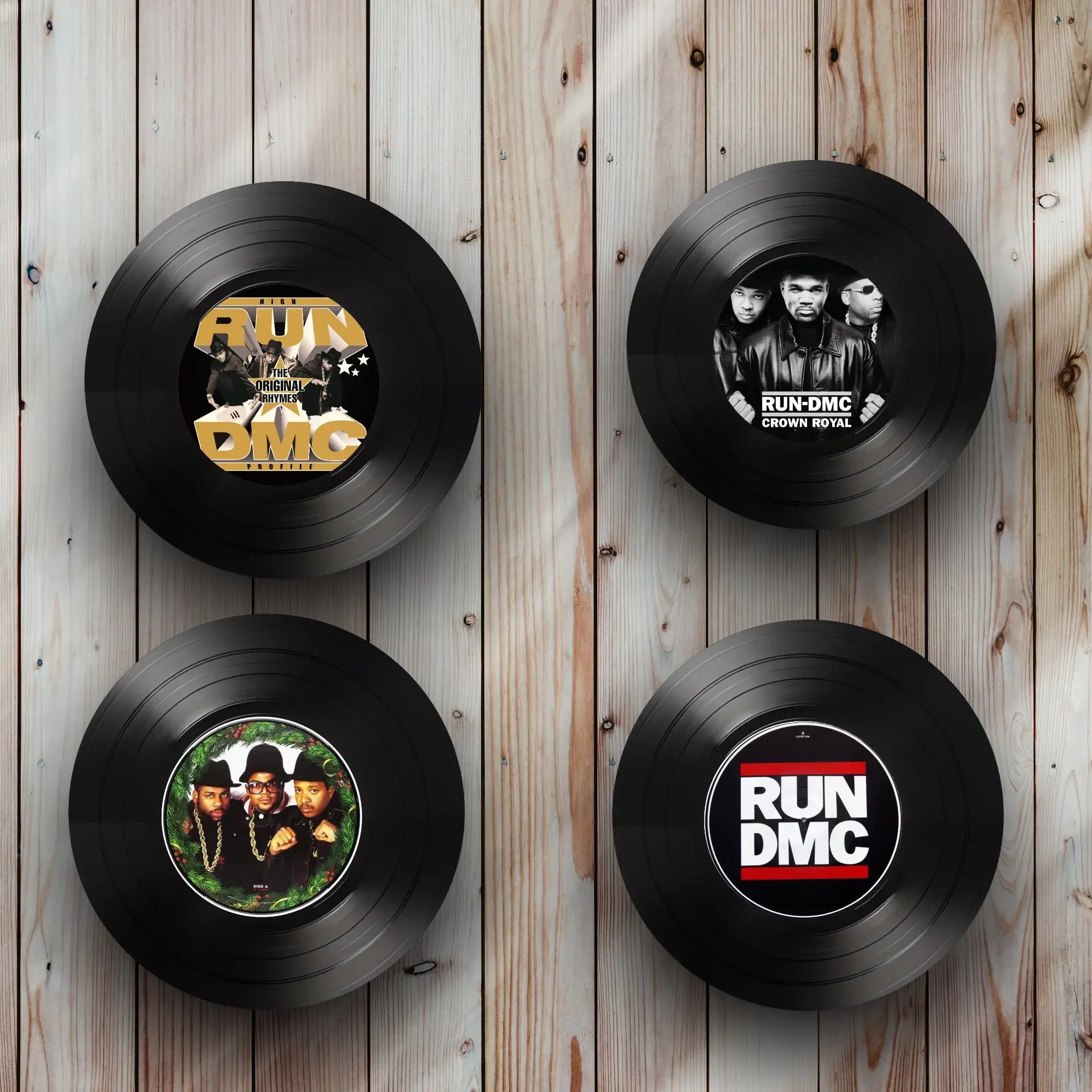 RUN DMC Round Record Coasters, Vintage Vinyl Music Decor, Unique Coasters,