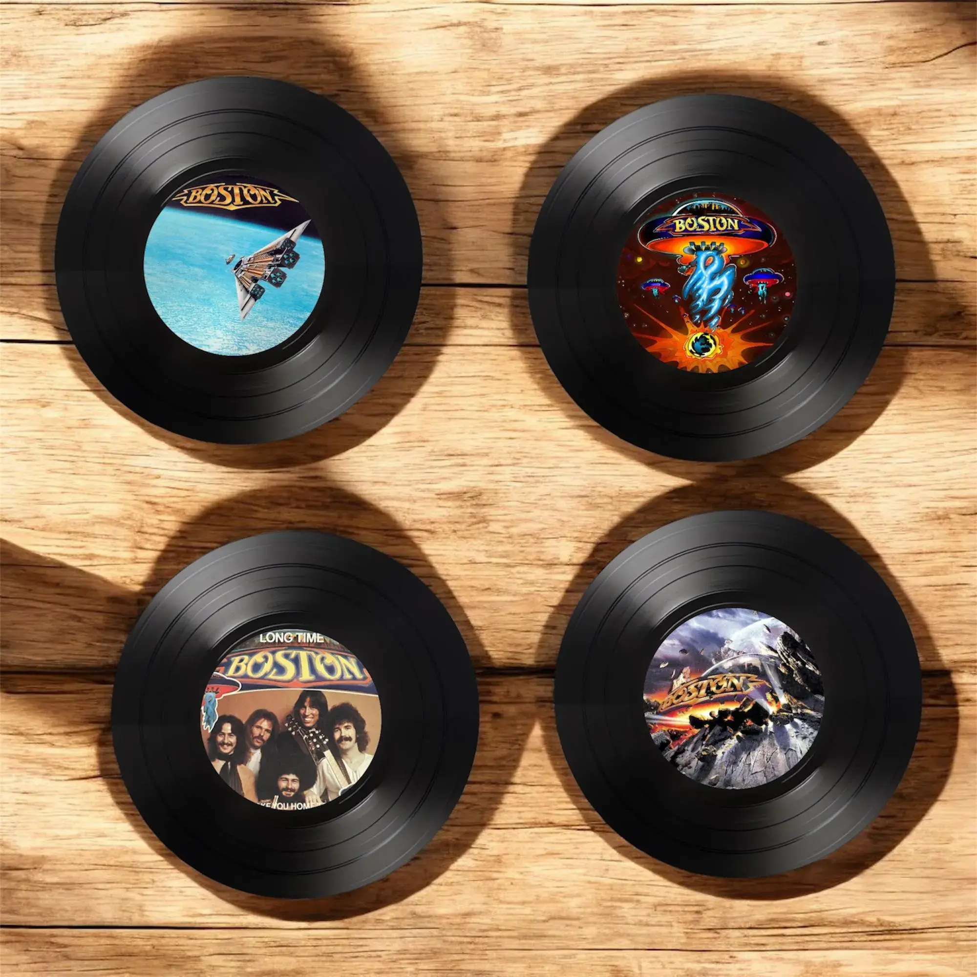 Boston Round Record Coasters, Vintage Vinyl Music Decor, Unique Coasters, Music Memorabilia, Music Fan Gift, Record Coasters