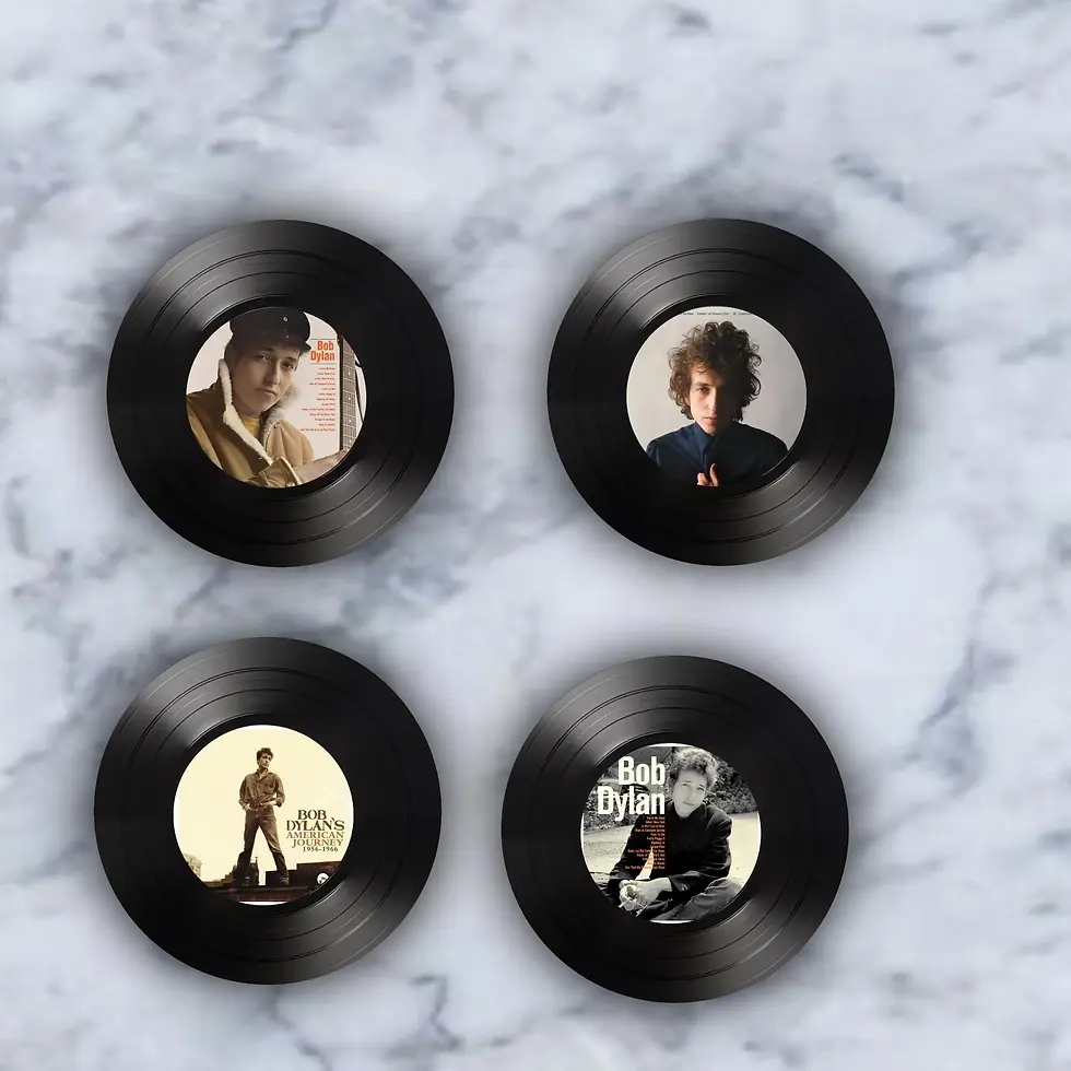 Bob Dylan Round Record Coasters, Vintage Vinyl Music Decor,