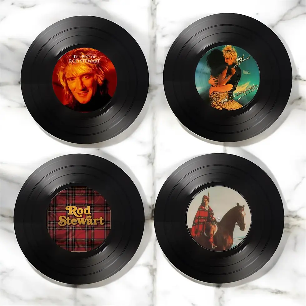 Set of 4 Rod Stewart Round Record Coasters, Vintage Vinyl Music Decor, Unique Coasters,
