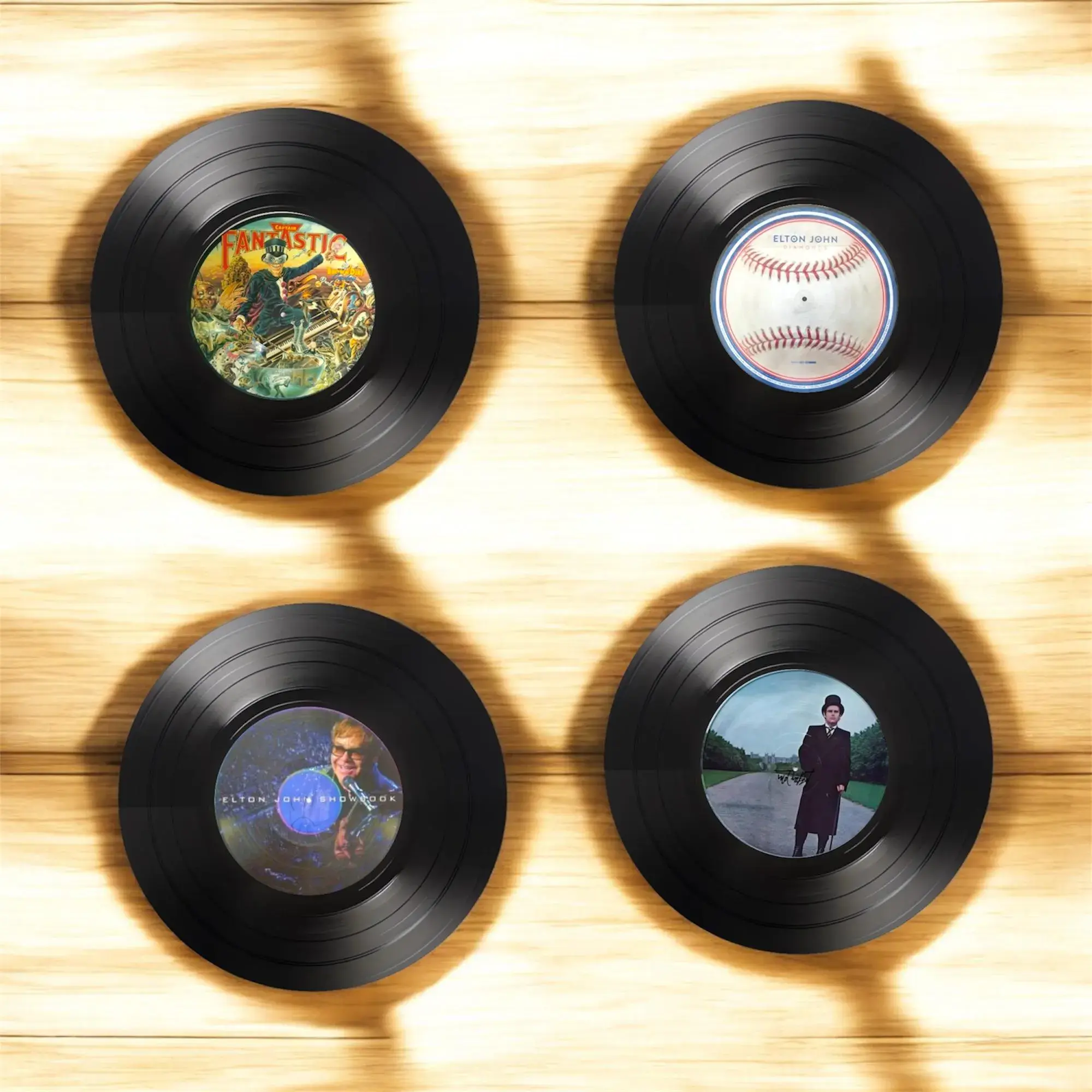 Set of 4 Elton John Round Record Coasters, Vintage Vinyl Music Decor, Unique Coa