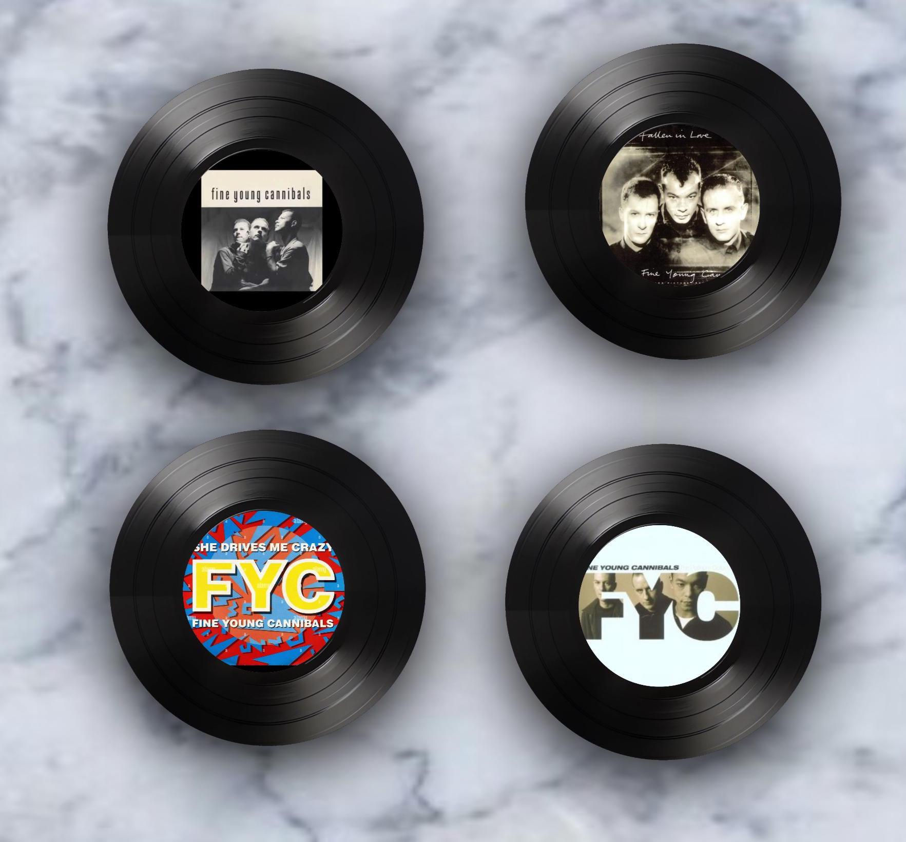 Fine Young Cannibals Round Record Coasters, Vintage Vinyl Music Decor