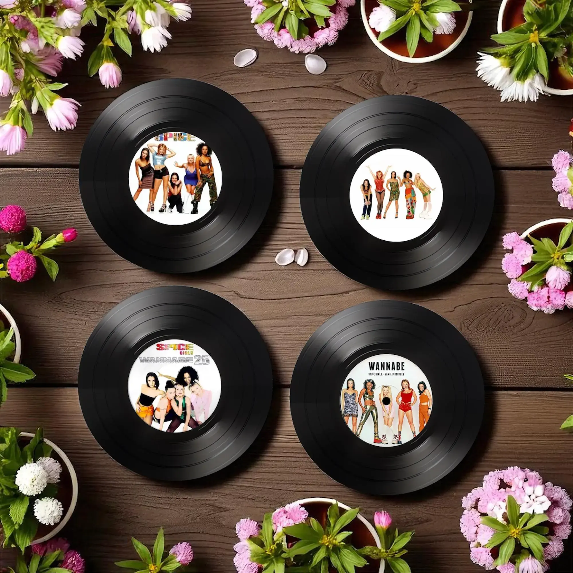Set of 4 Spice Girls Round Record Coasters