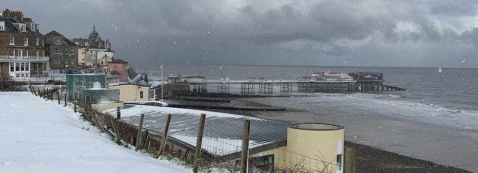 Cromer Pier in the winter with snow 