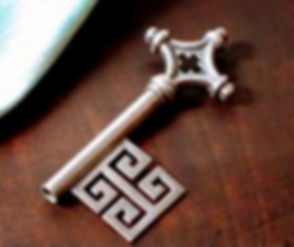 Greek Key on a wooden table.