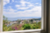 Stunning view from window, looking out to the Aegean Sea.