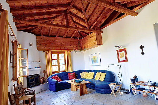 Blue corner sofa in room