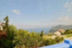 Sea view from blue balcony on Alonissos Greece.