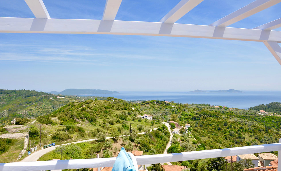 Stunning views of Peristera and the two brothers from villa Athena's balcony.