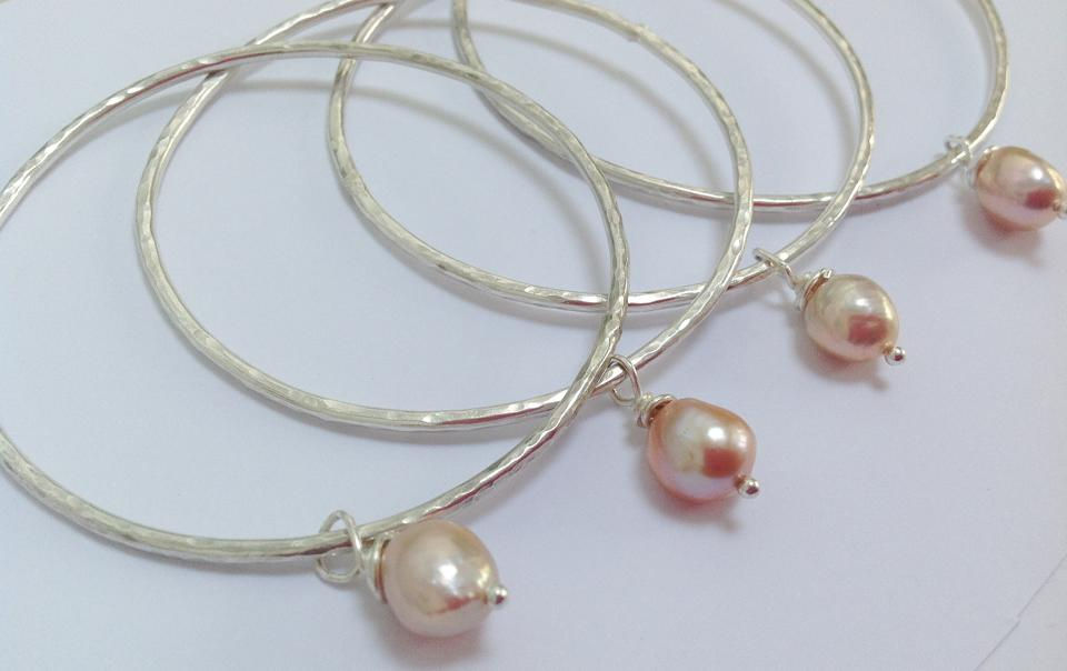 Thumbnail: Freshwater Pearl Silver Bangle