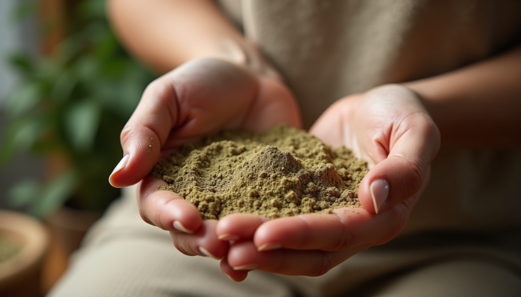 Close-up of a traditional herbal facial mask being prepared with natural ingredients