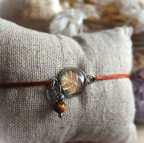 Verstellbares Armband Farn hinter Glas, Nylonband und Edelstahlfassung auf Kissen, 13mm, Braun (Sternchenlieb)