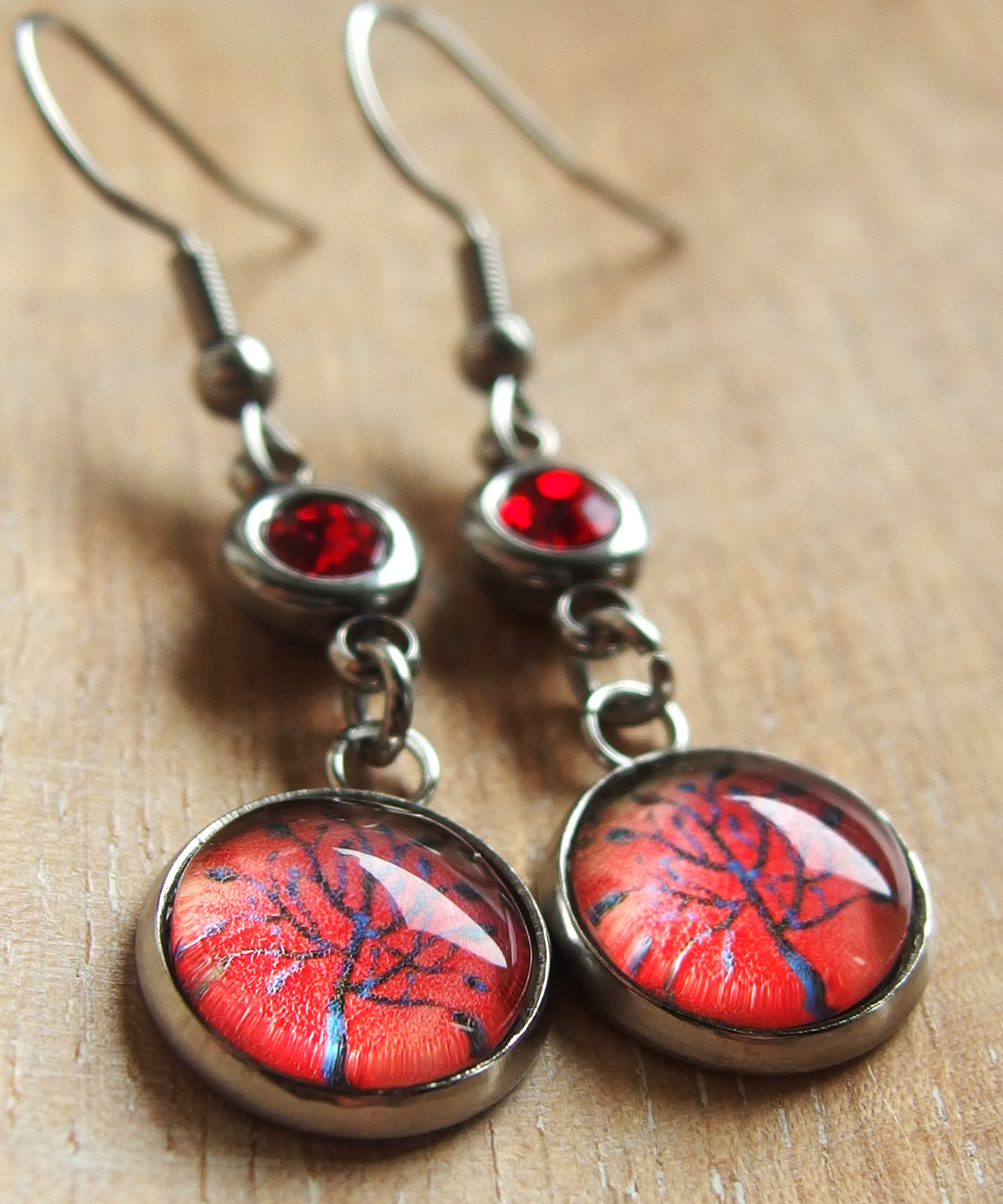Ohrringe Bild 10mm hängend Lebensbaum Rot
