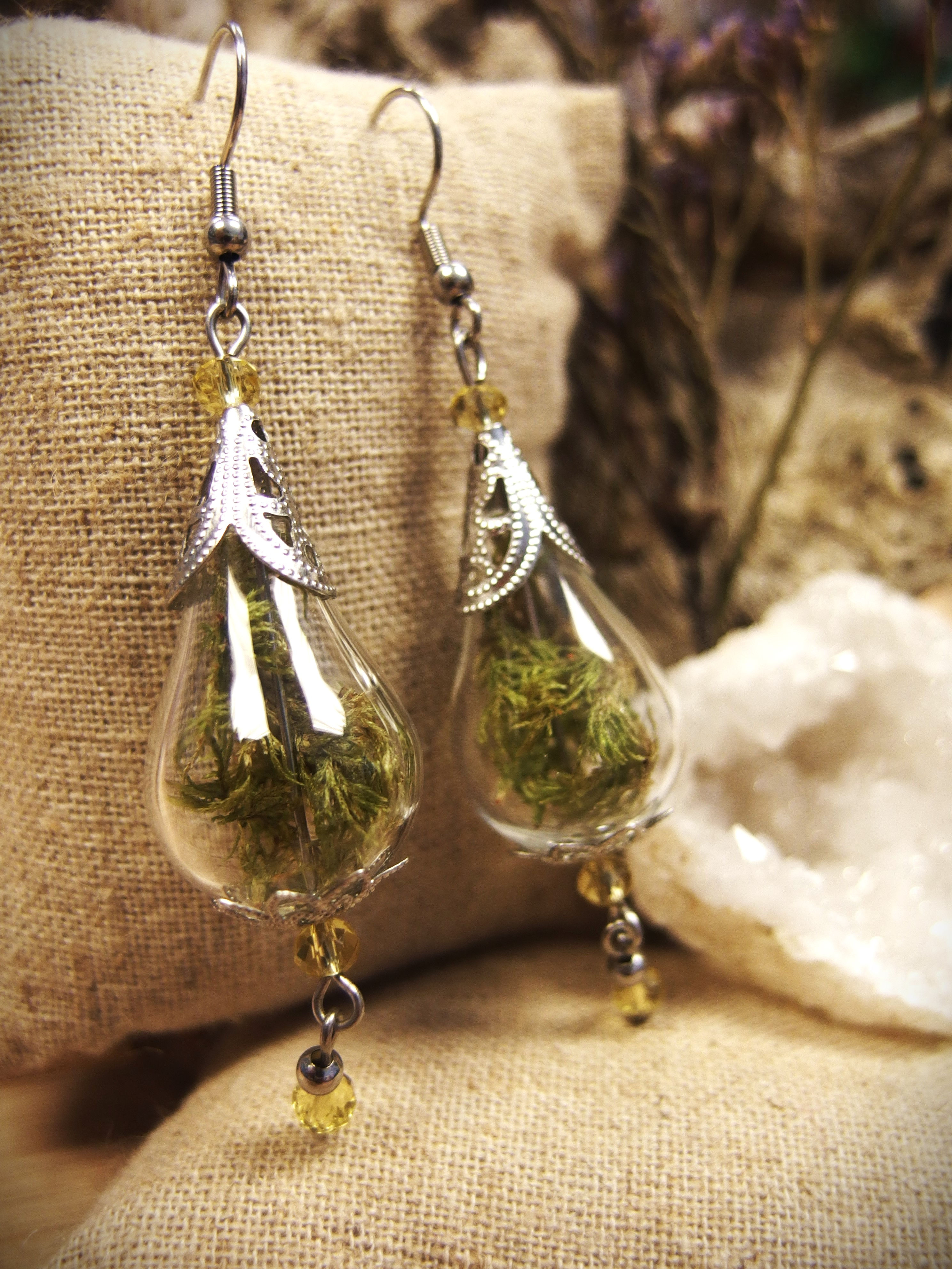 Ohrringe Glaskugel Tropf Moos