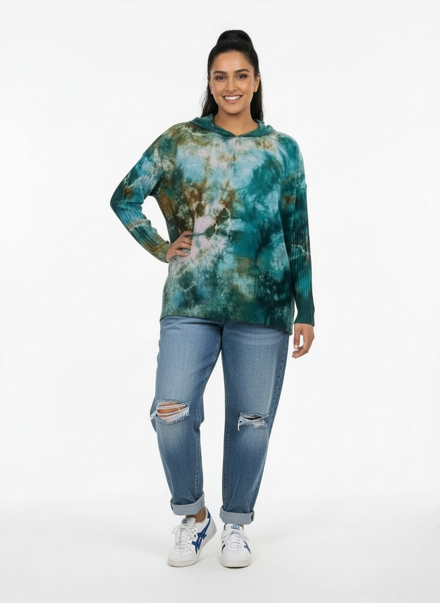 Thumbnail: NEW Size 2 (fits M-Plus) Tie Dye Sweater Knit Drop Shoulder Hoodie 