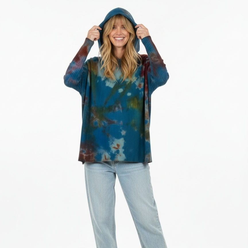 Thumbnail: NEW Size 1 (fits S-XL) Tie Dye Sweater Knit Drop Shoulder Hoodie 