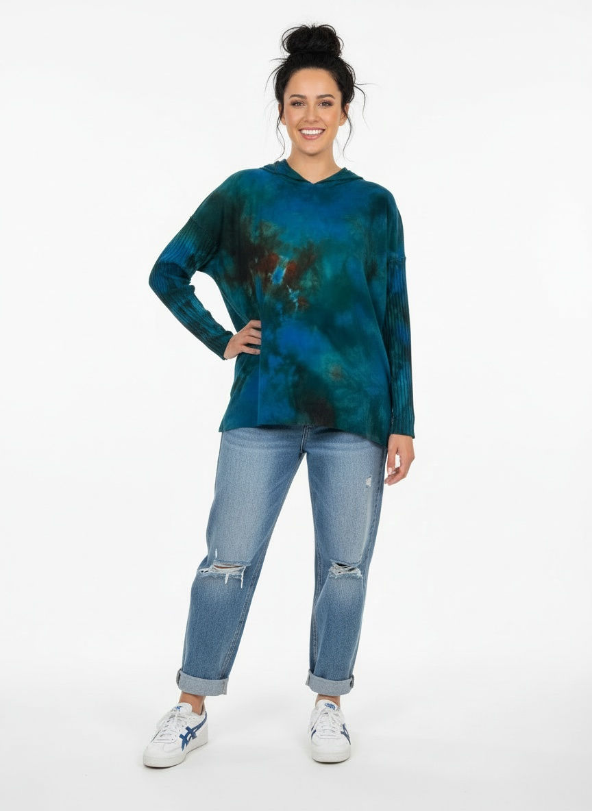Thumbnail: NEW Size 2 (fits M-Plus) Tie Dye Sweater Knit Drop Shoulder Hoodie 