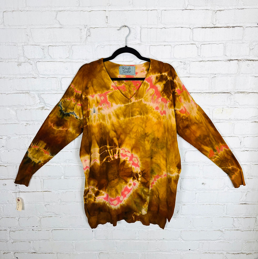 Thumbnail: Tie Dye color Honey Large-XLarge Rayon Knit Vneck Mid Length Sweater