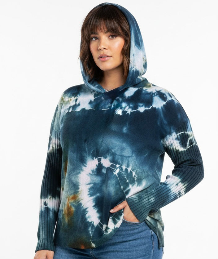 Thumbnail: NEW Size 2 (fits M-Plus) Tie Dye Sweater Knit Drop Shoulder Hoodie 
