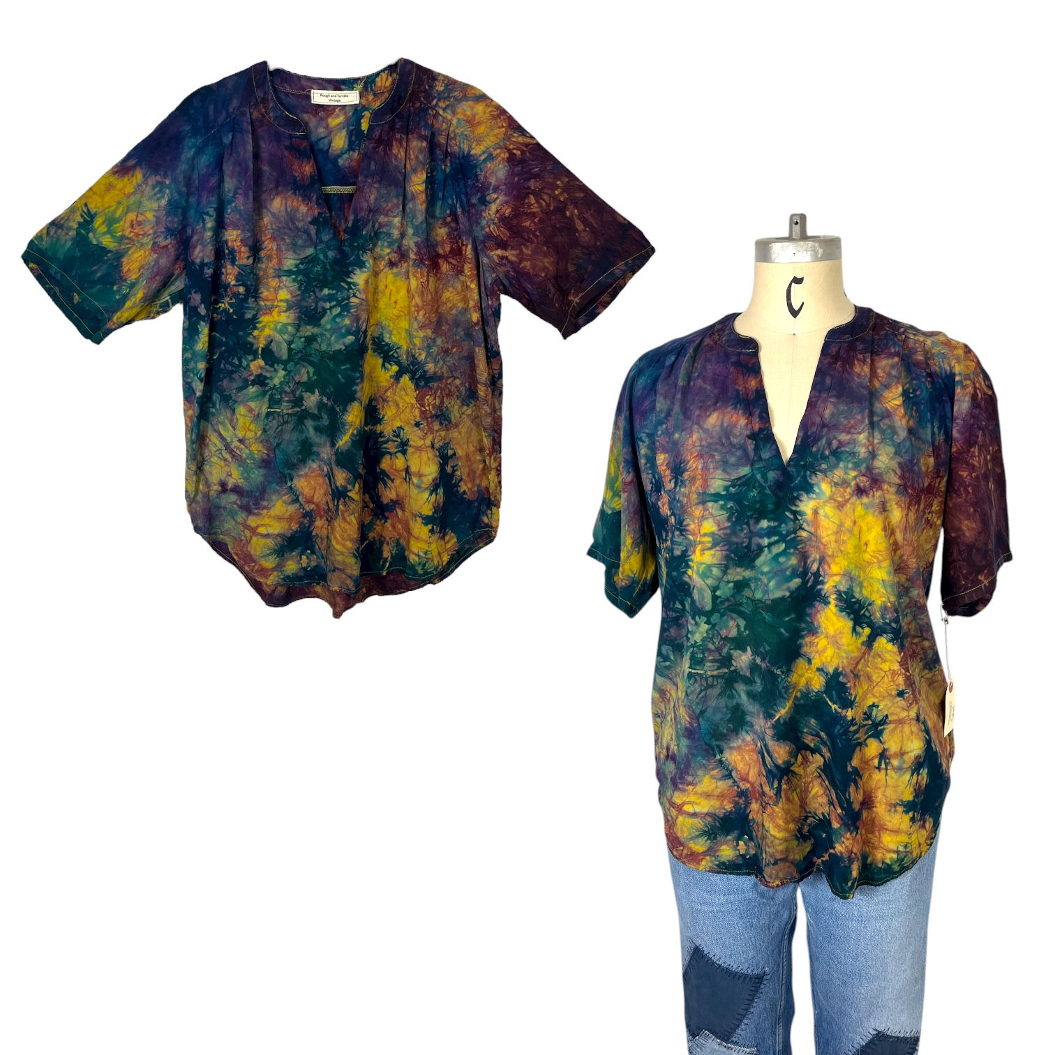 Small Vneck Woven Rayon Shortsleeve Shirt 