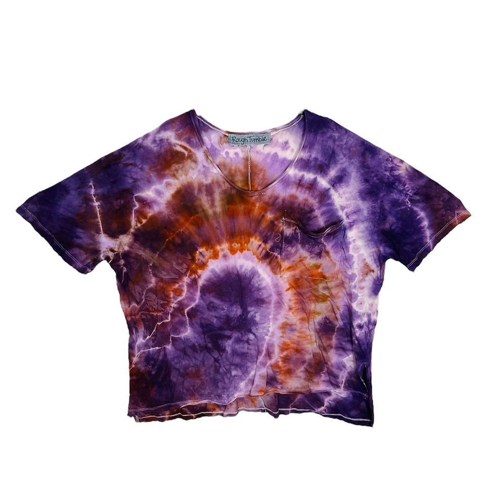 Thumbnail: Tie Dye Lightweight Cotton Boxy Tee with pocket color Rusted Purple  Small fits sizes 0-4 (oversized fit)