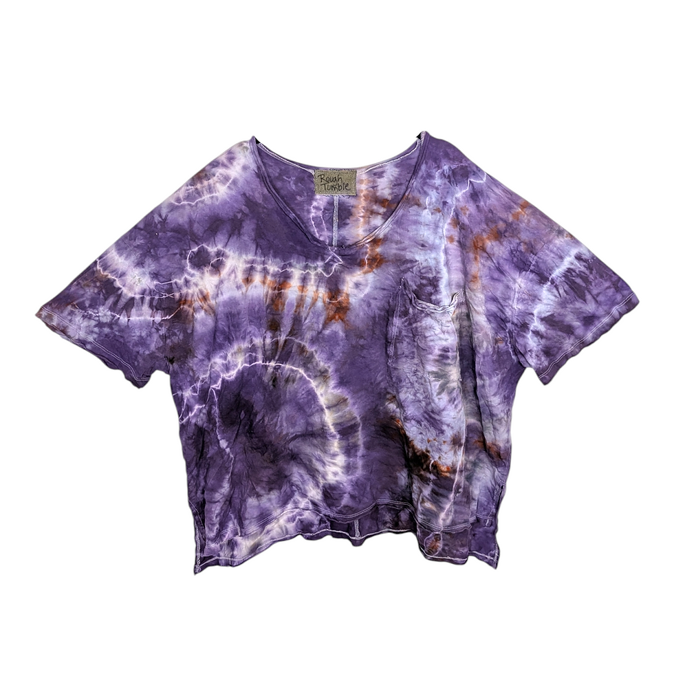 Thumbnail: Tie Dye color Purple Haze $30 Lightweight Cotton Boxy Tee with pocket 2X Plus(fits plus)