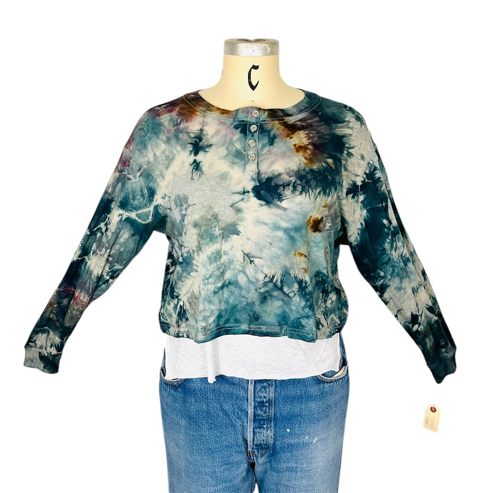 Thumbnail: Cotton Crop Henley neck Long sleeve top Large color River Blue $20.00
