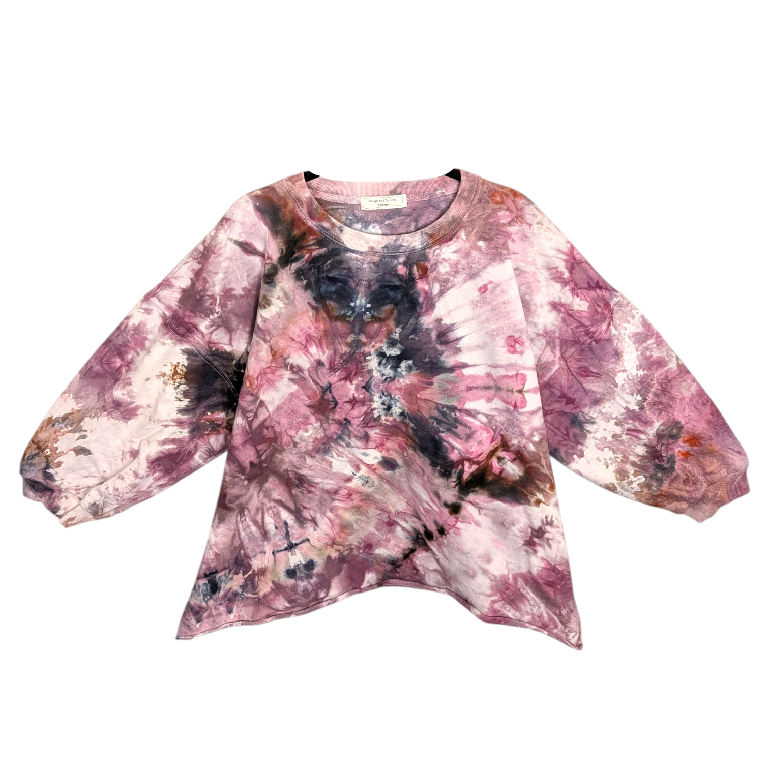 Tie Dye Large color Vintage Pink $42.00 Raw Hem Drop 3/4 Sleeve Crewneck Sweatshirt