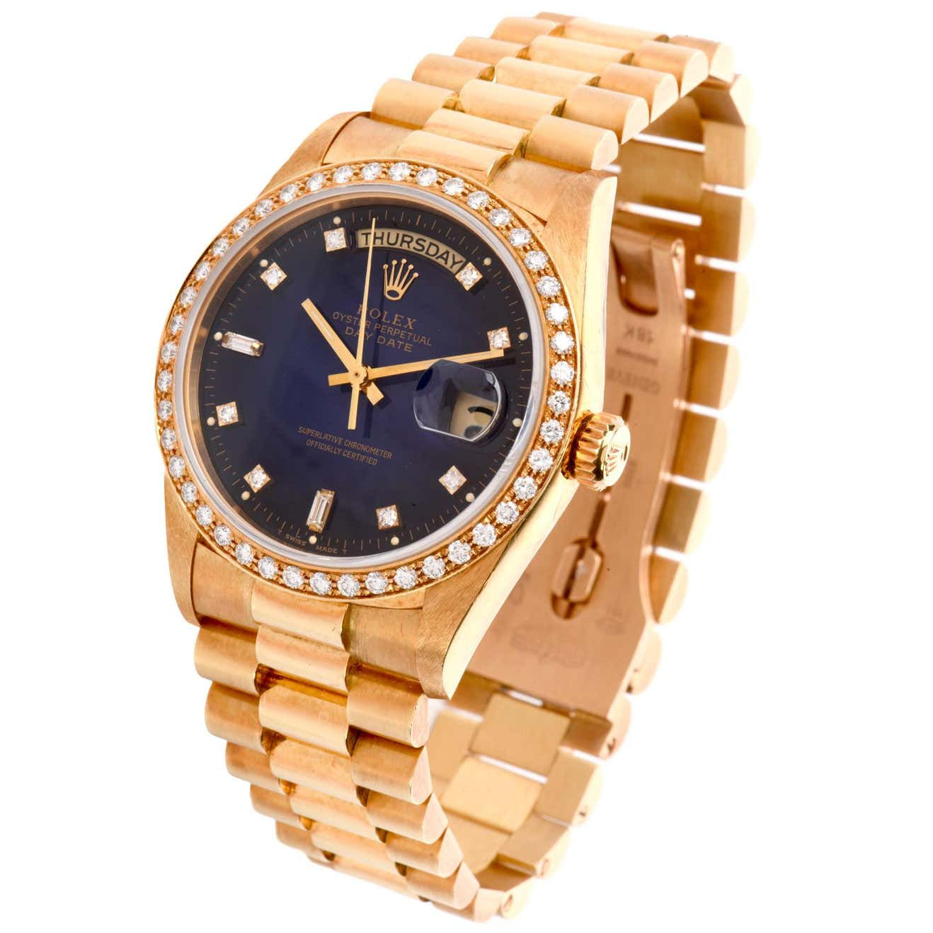 Rolex President Day Date Diamond Rare Blue Stella Dial Bezel Watch Ref 18048