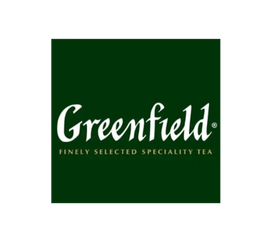 Greenfield logo with text: Finely Selected Specialty Tea on a green square