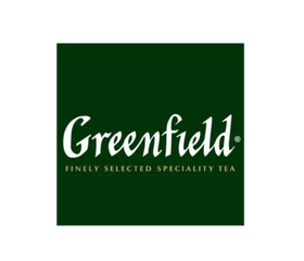 Greenfield logo with text: Finely Selected Specialty Tea on a green square