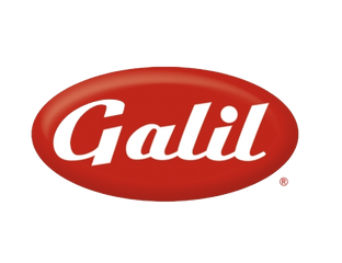 Galil logo on red background, a brand of food products.