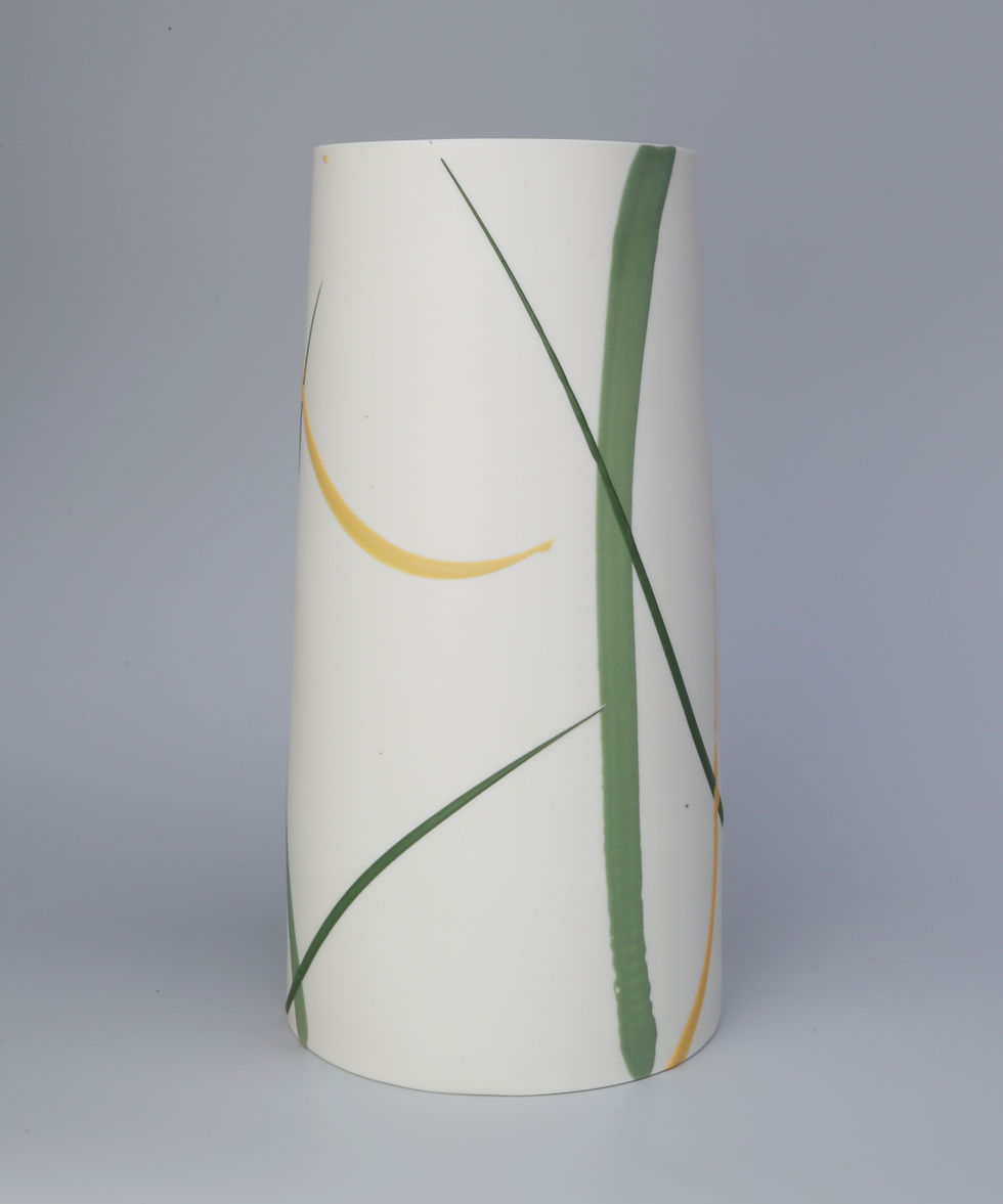 Thumbnail: Wide cylinder vase. Yellow & green splash