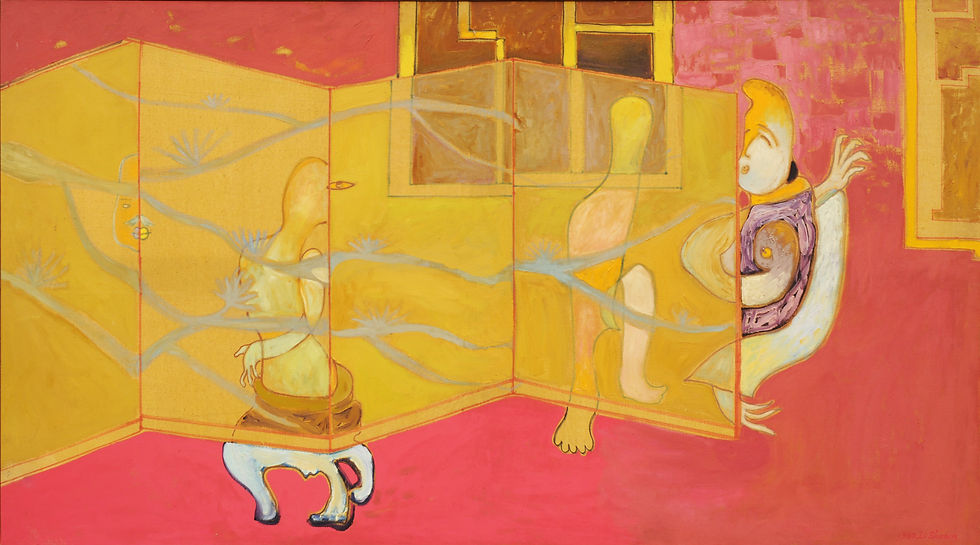 3 la vie est une pièce théâtre人生如戏1984 huile sur toile149x81(avec le châssis)
