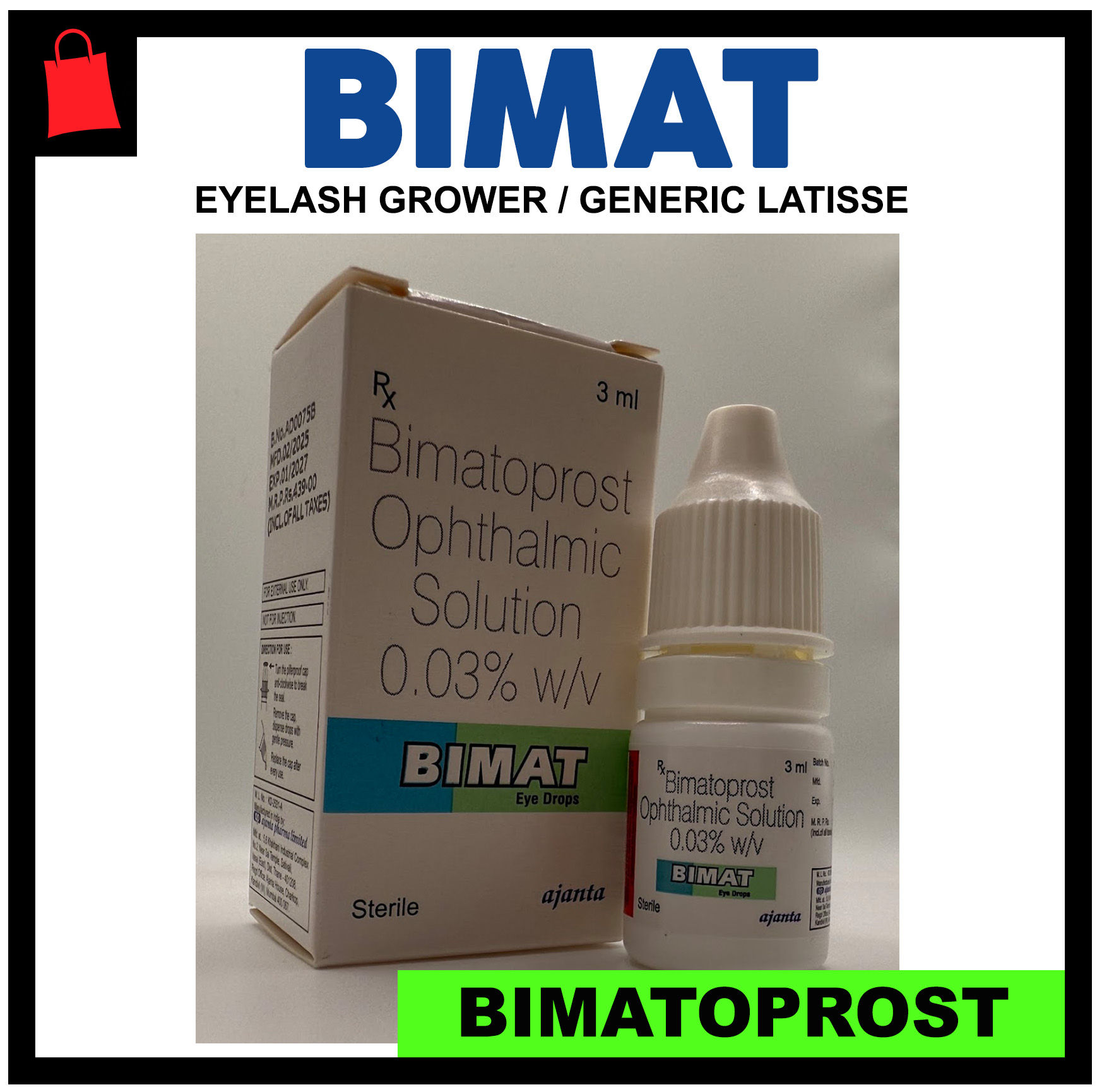 Bimat 3ml (Bimatoprost 0.03%) with brush