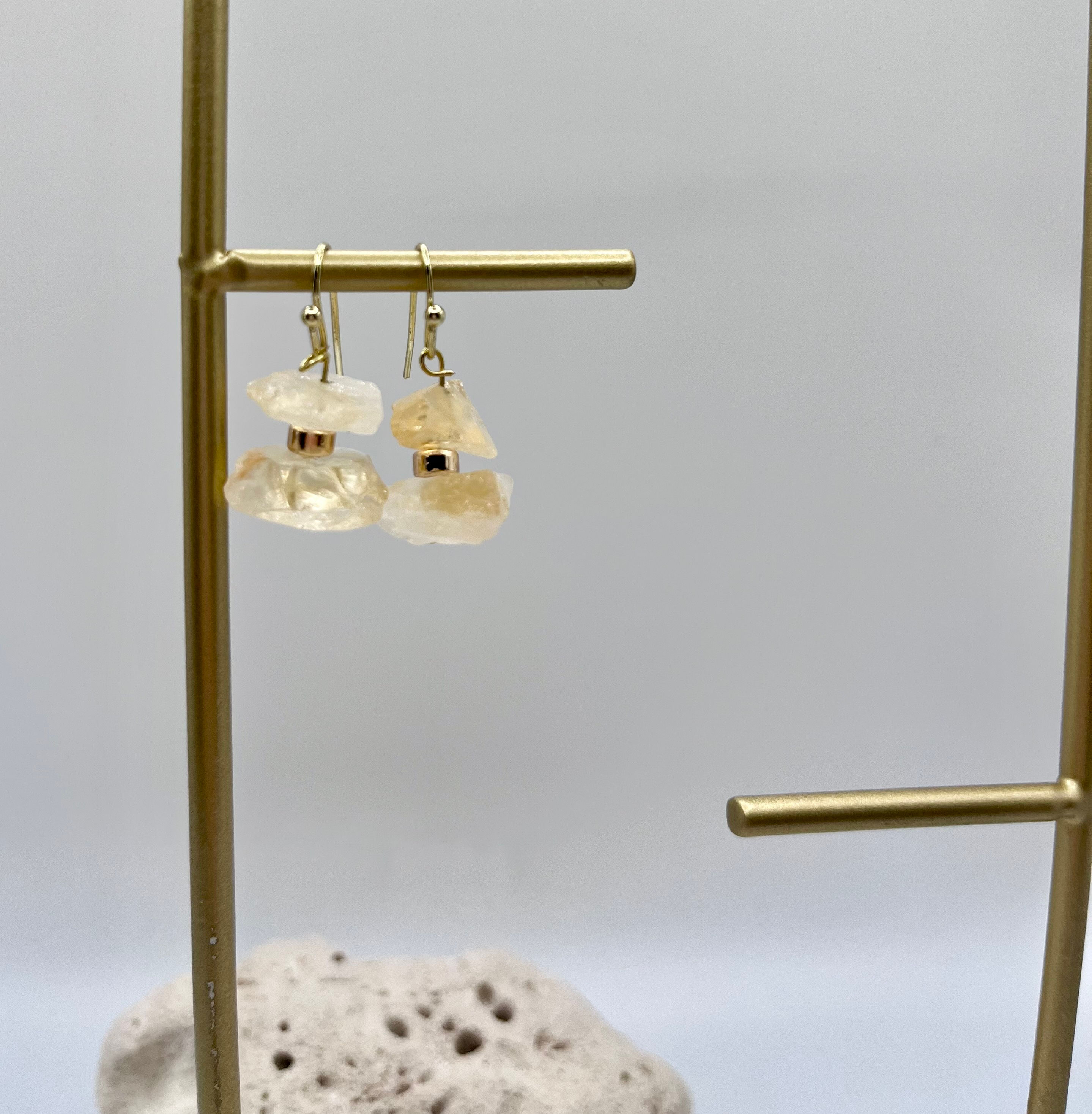Golden Dangle Earrings with Citrine for Confidence & Prosperity