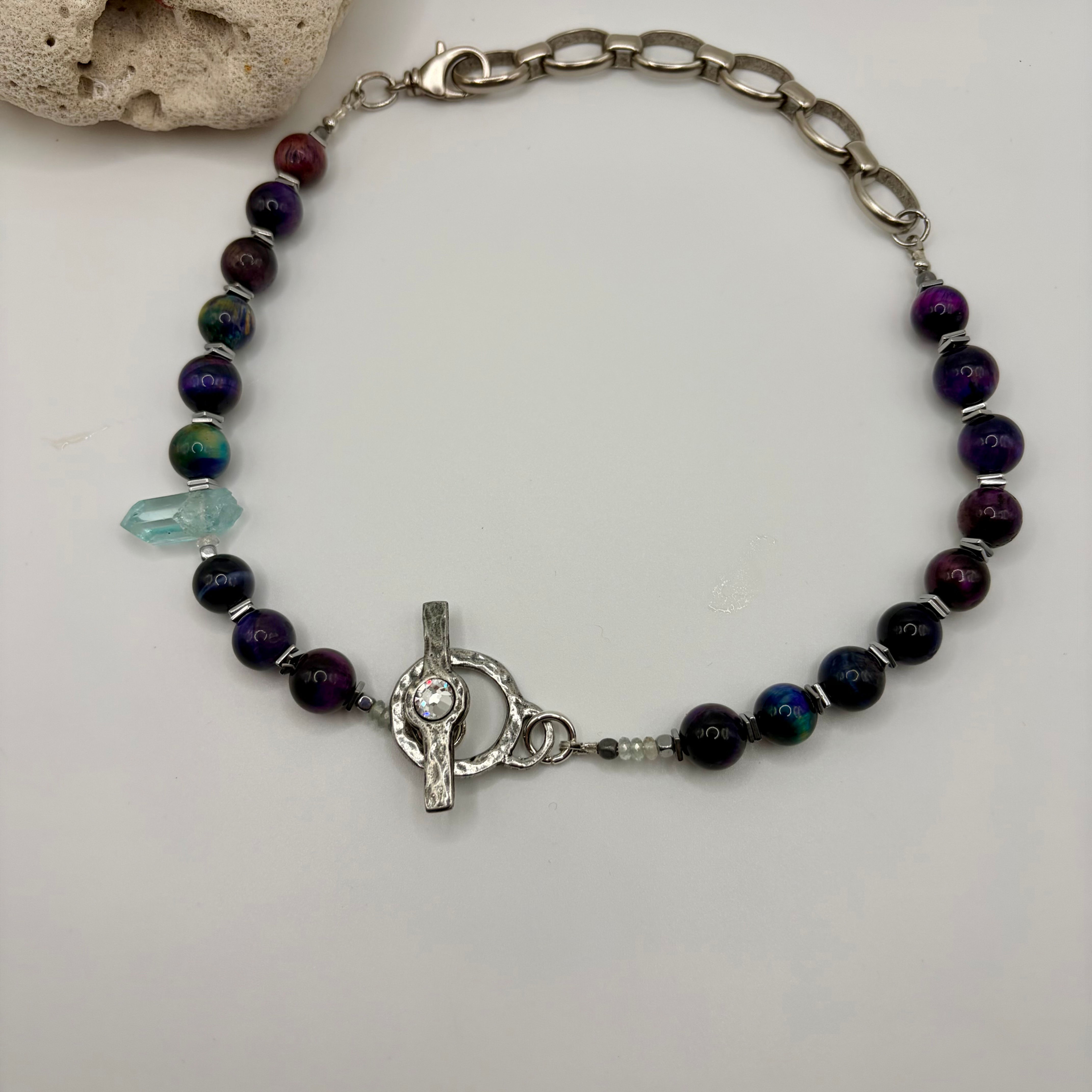 Handmade Dyed Aurora Tiger's Eye Necklace for Protection