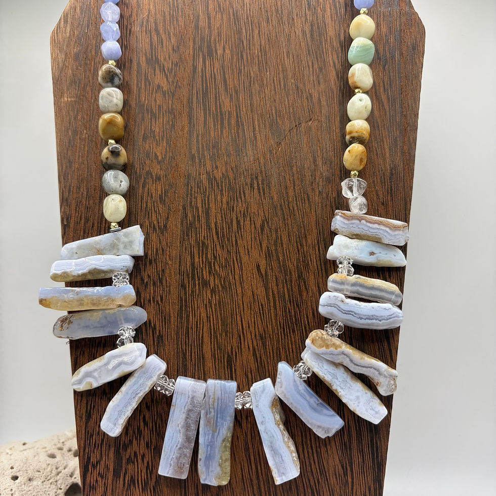 Thumbnail: Handmade Blue Lace Agate & Amazonite Necklace for Communication
